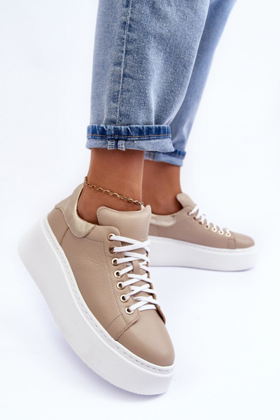 Women's Leather Platform Sport Shoes Beige Lemar 10150