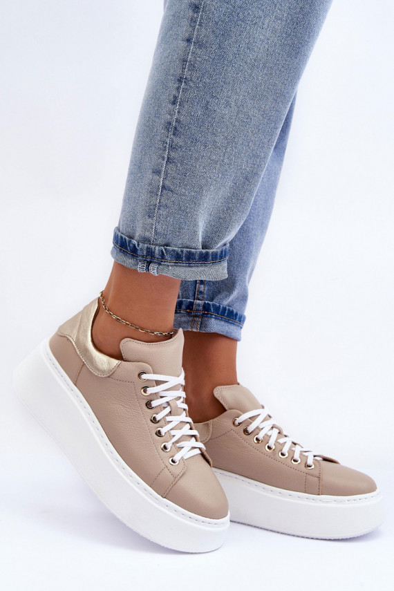 Women's Leather Platform Sport Shoes Beige Lemar 10150