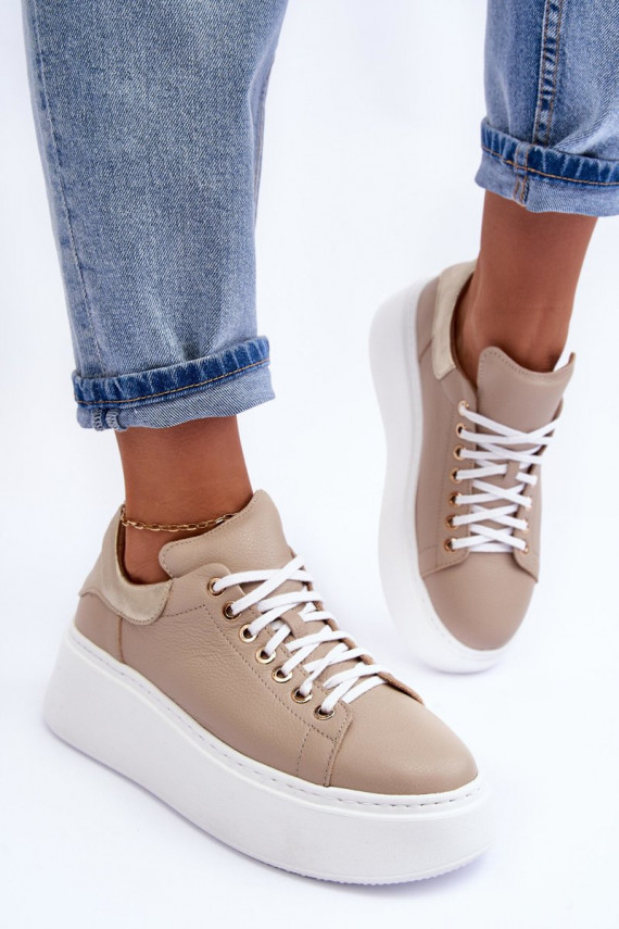Women's Leather Platform Sport Shoes Beige Lemar 10150