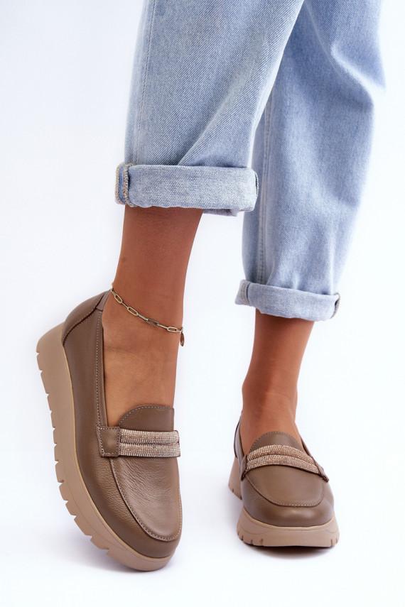 Leather Platform Shoes with Ornamentation Beige Lehira