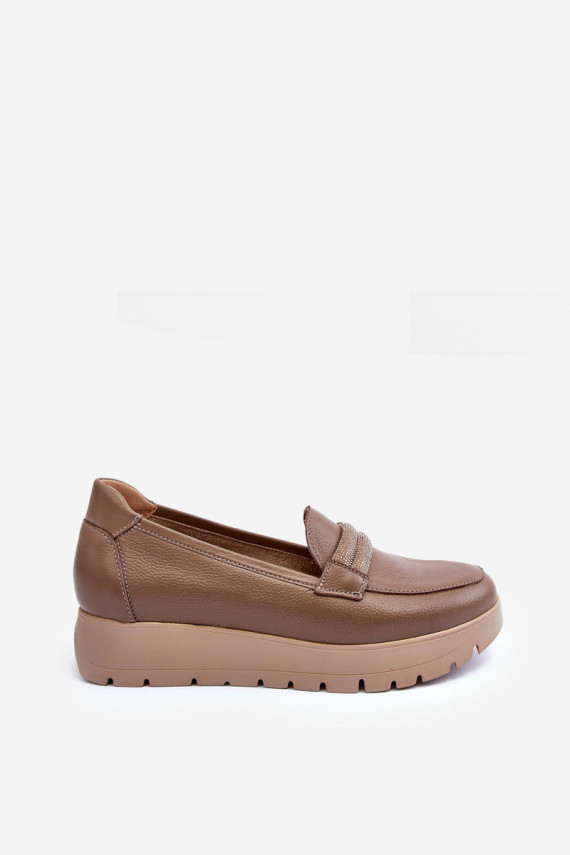 Leather Platform Shoes with Ornamentation Beige Lehira