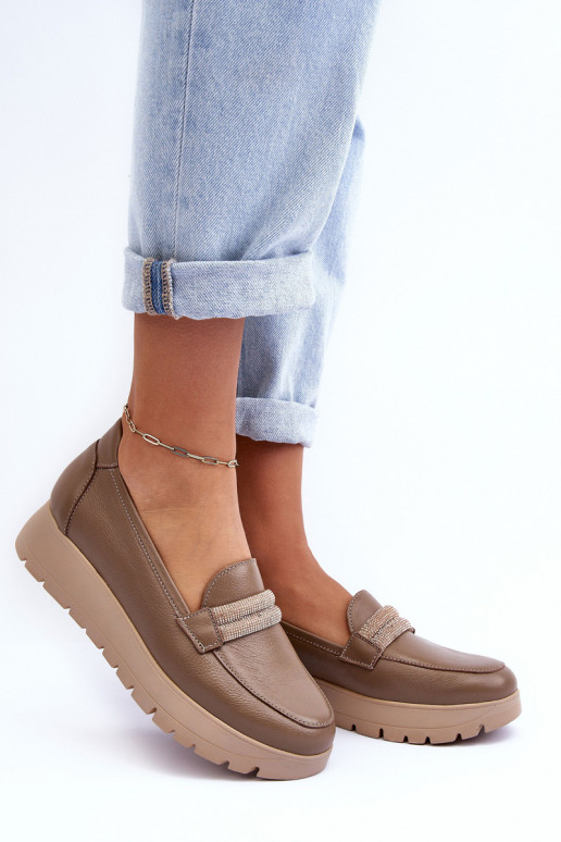 Leather Platform Shoes with Ornamentation Beige Lehira