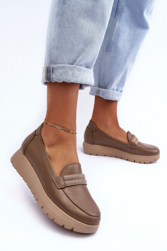 Leather Platform Shoes with Ornamentation Beige Lehira