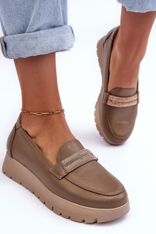 Leather Platform Shoes with Ornamentation Beige Lehira