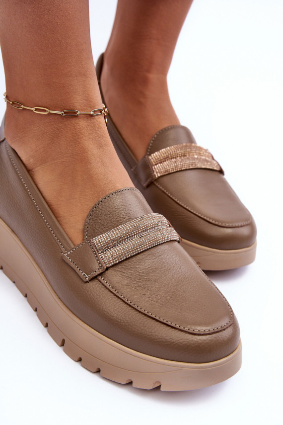 Leather Platform Shoes with Ornamentation Beige Lehira