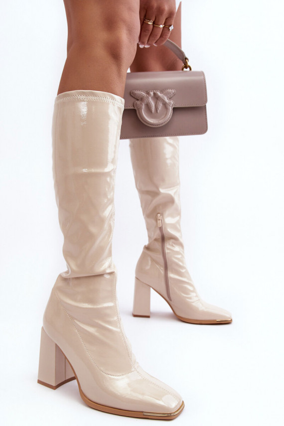 Knee-High Heeled Boots Beige Mlokva