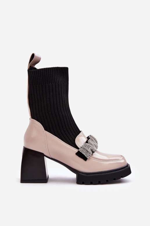 Women's Sock Boots on Heel Beige SBarski MR870-41