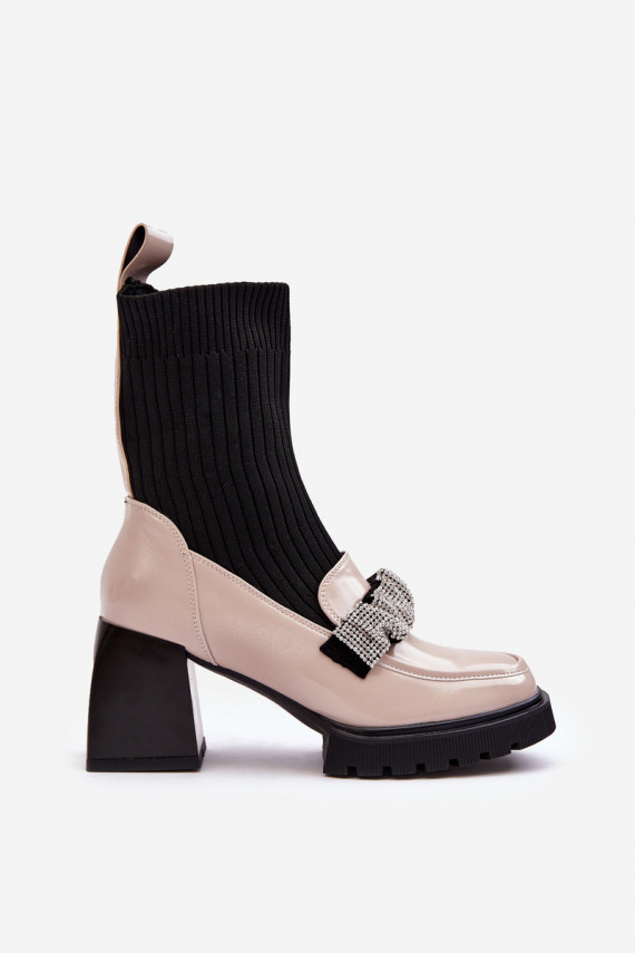Women's Sock Boots on Heel Beige SBarski MR870-41