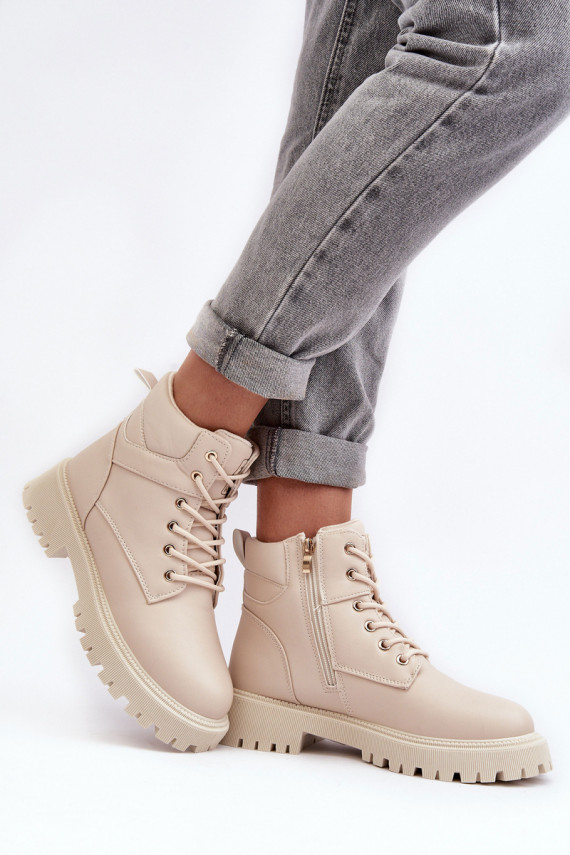 Women's Zipper Fleece-Lined Boots Beige Gremiva