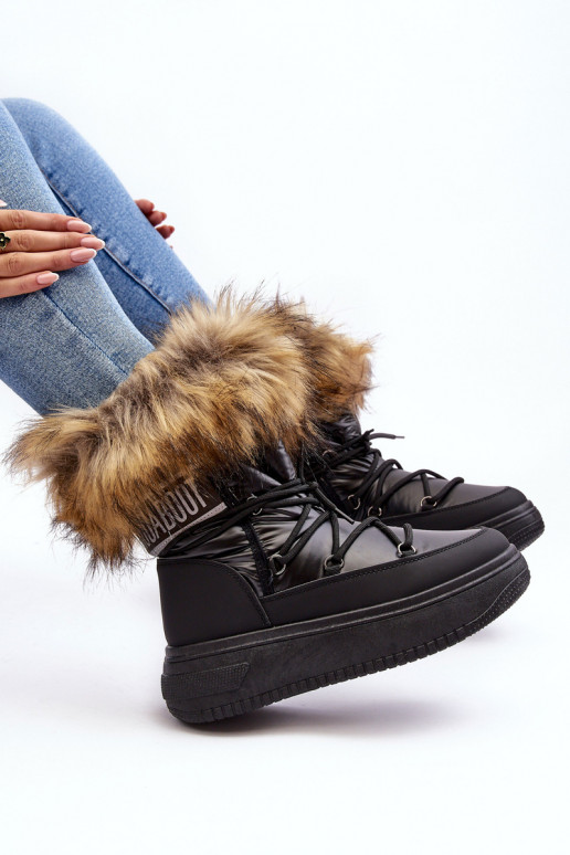 Women's Snow Boots With Fur On Platform Black Nabilla