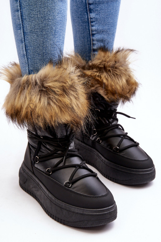Women's Snow Boots With Fur On Platform Black Nabilla
