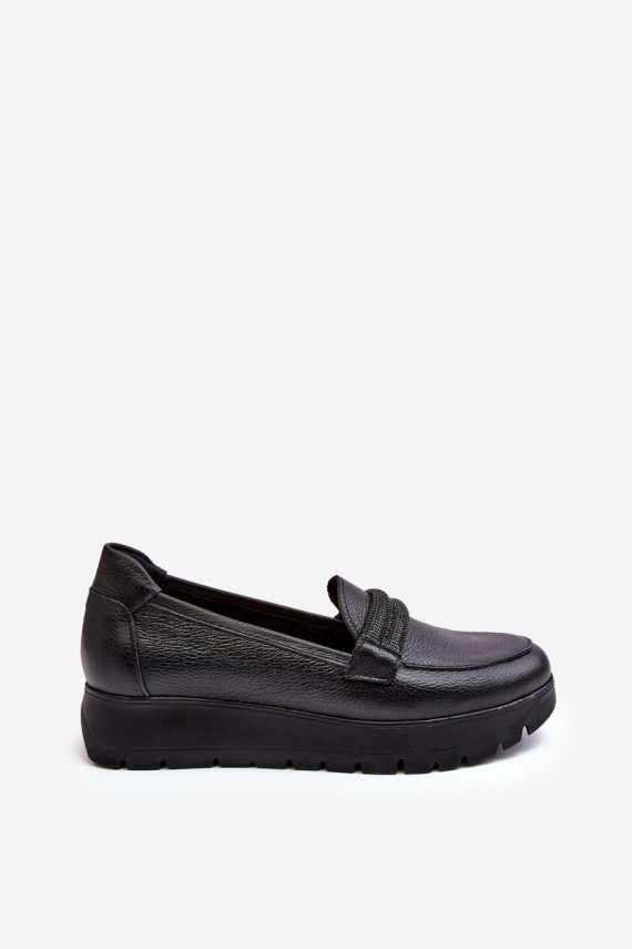 Leather Platform Half Boots with Ornament Black Lemar Lehira
