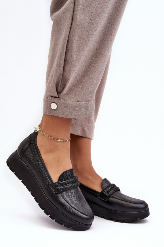 Leather Platform Half Boots with Ornament Black Lemar Lehira