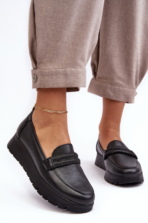 Leather Platform Half Boots with Ornament Black Lemar Lehira