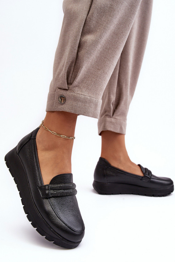 Leather Platform Half Boots with Ornament Black Lemar Lehira