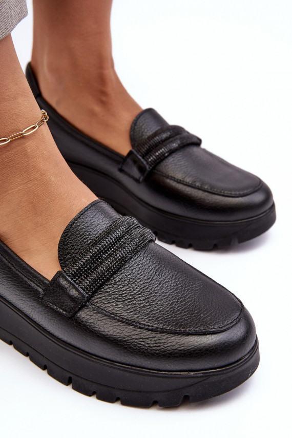 Leather Platform Half Boots with Ornament Black Lemar Lehira