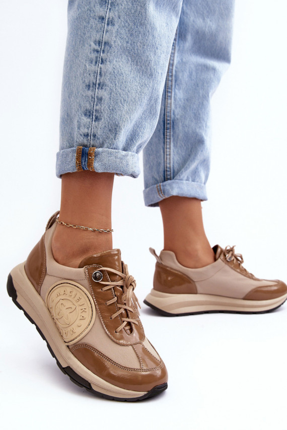 Leather Platform Sport Shoes Maciejka 06191-04 Beige