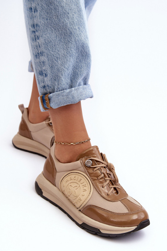Leather Platform Sport Shoes Maciejka 06191-04 Beige