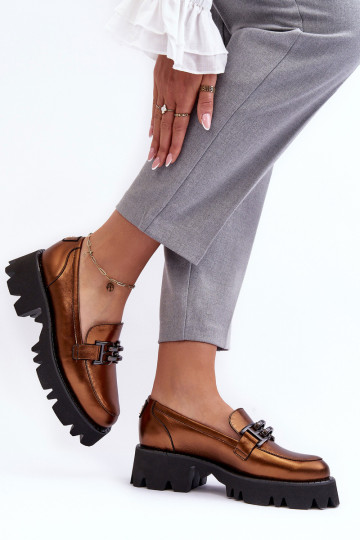 Women's Leather Loafers With Golden Ornament Lyndani