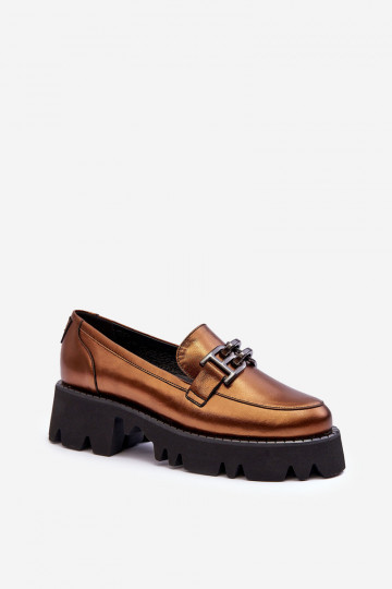 Women's Leather Loafers With Golden Ornament Lyndani 2