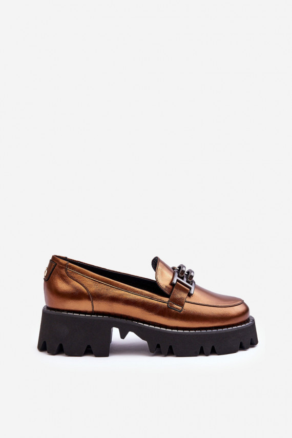 Women's Leather Loafers With Golden Ornament Lyndani