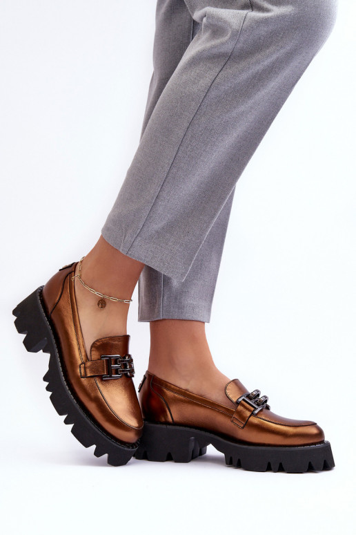 Women's Leather Loafers With Golden Ornament Lyndani