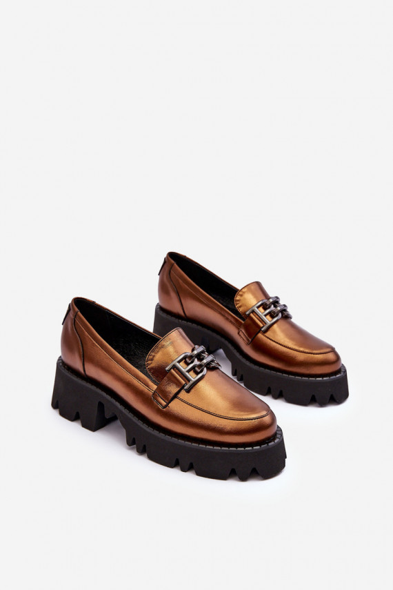Women's Leather Loafers With Golden Ornament Lyndani