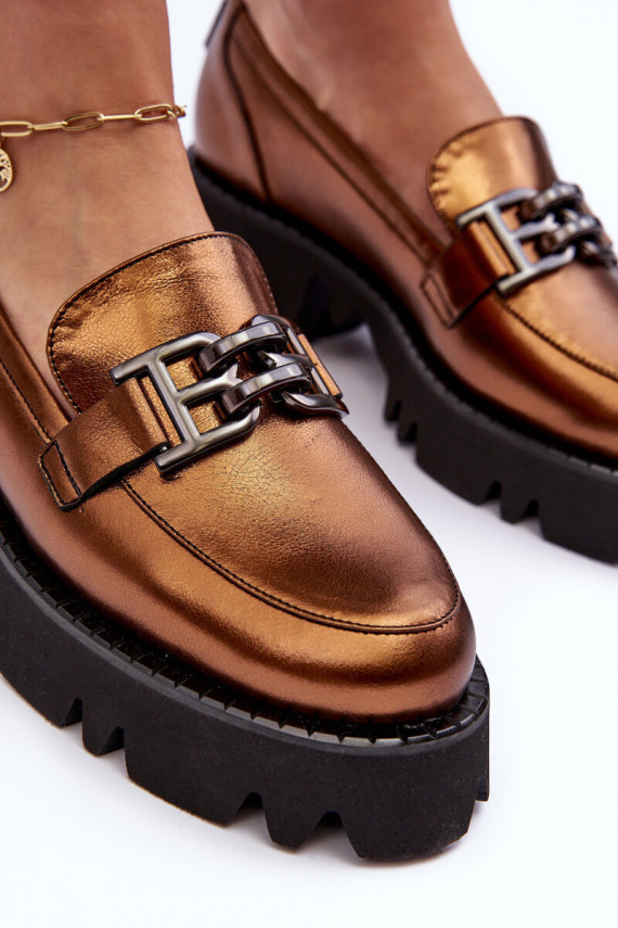 Women's Leather Loafers With Golden Ornament Lyndani
