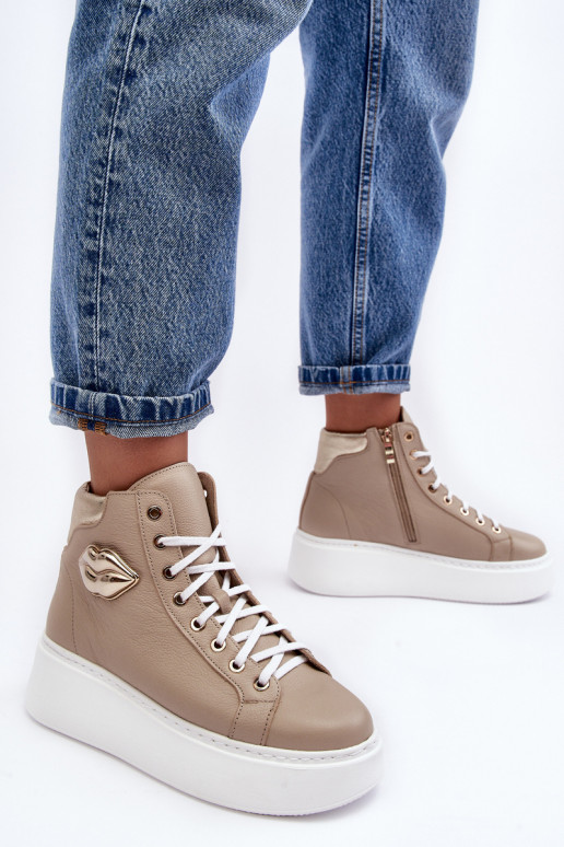 Women's High-Top Zipper Sneakers Beige Katerin