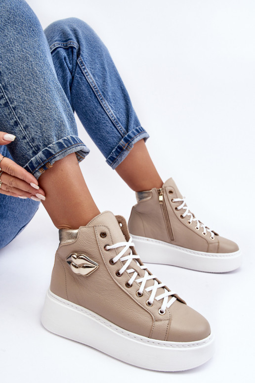 Women's High-Top Zipper Sneakers Beige Katerin