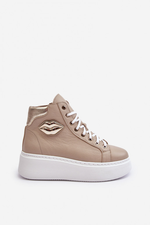 Women's High-Top Zipper Sneakers Beige Katerin