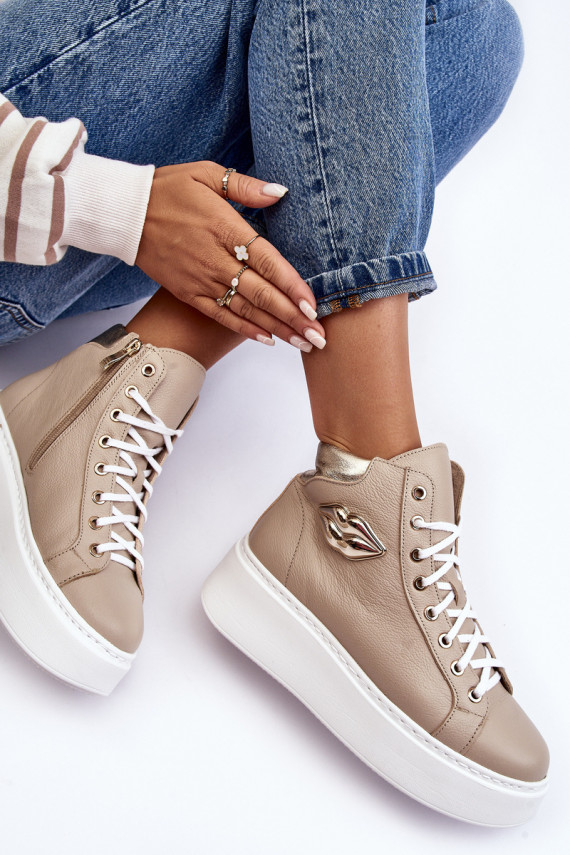Women's High-Top Zipper Sneakers Beige Katerin