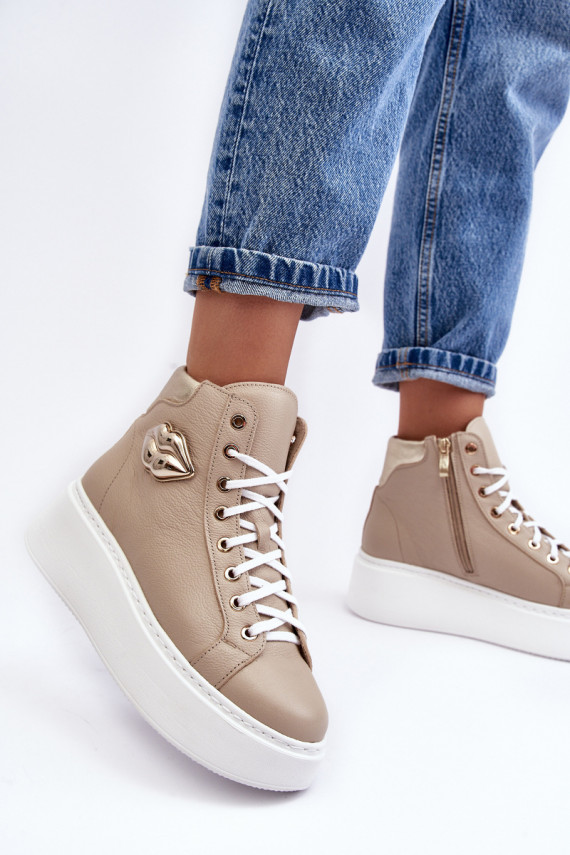 Women's High-Top Zipper Sneakers Beige Katerin