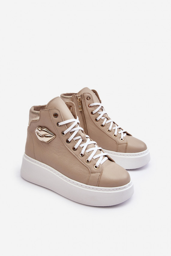 Women's High-Top Zipper Sneakers Beige Katerin