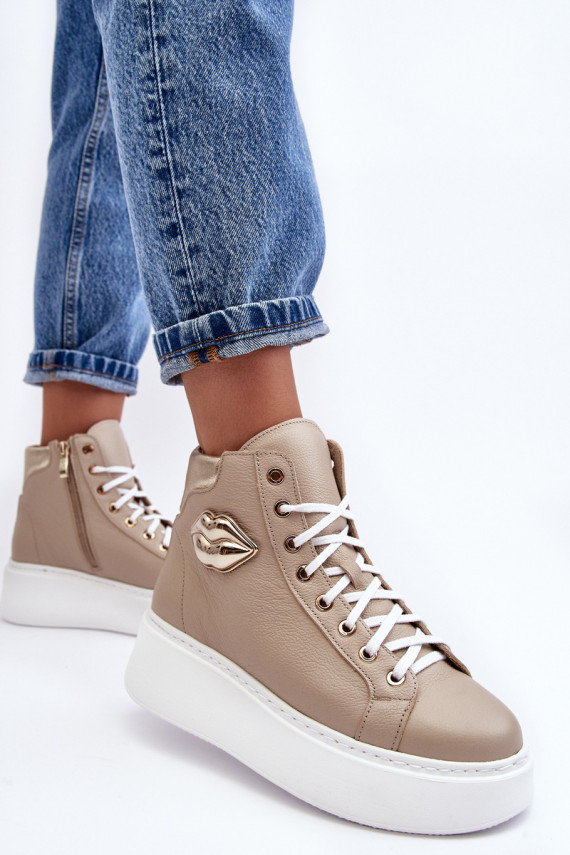 Women's High-Top Zipper Sneakers Beige Katerin