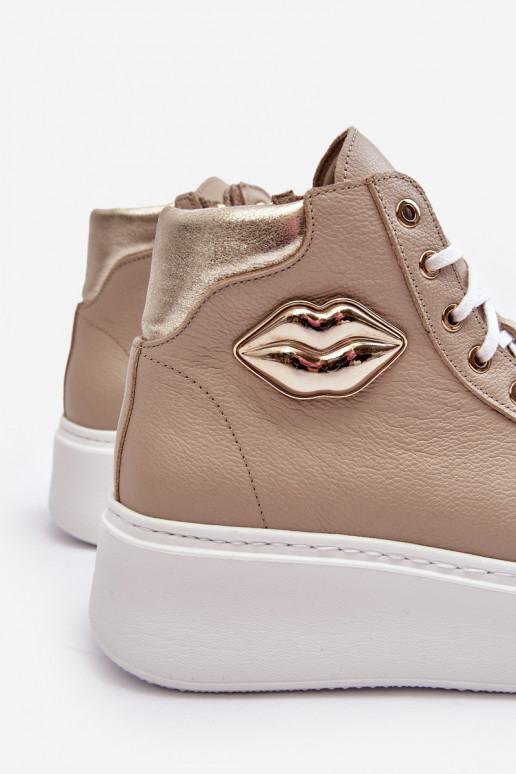 Women's High-Top Zipper Sneakers Beige Katerin