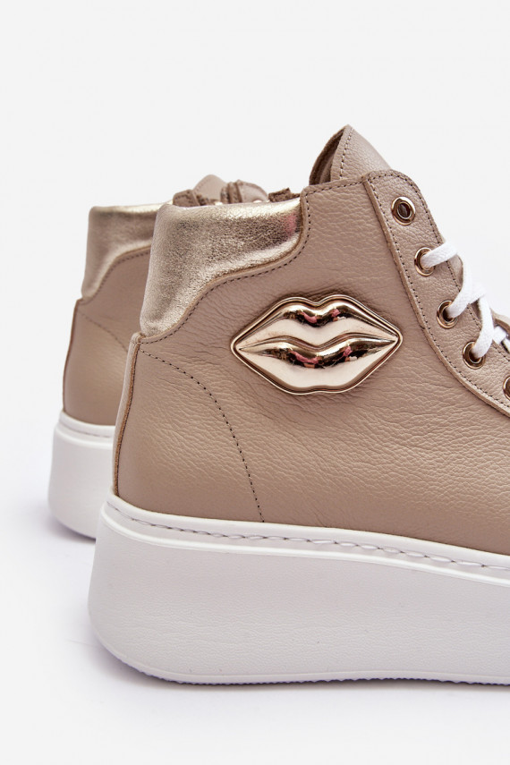 Women's High-Top Zipper Sneakers Beige Katerin