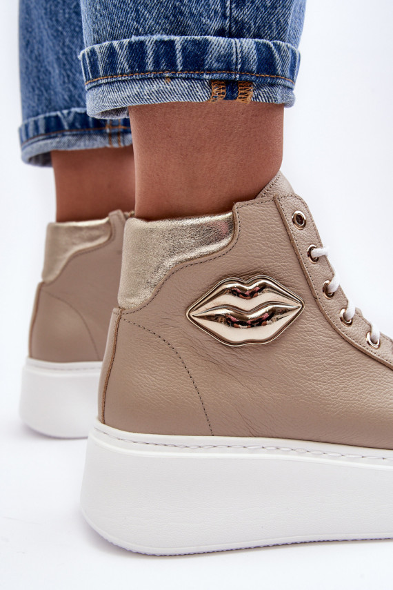 Women's High-Top Zipper Sneakers Beige Katerin