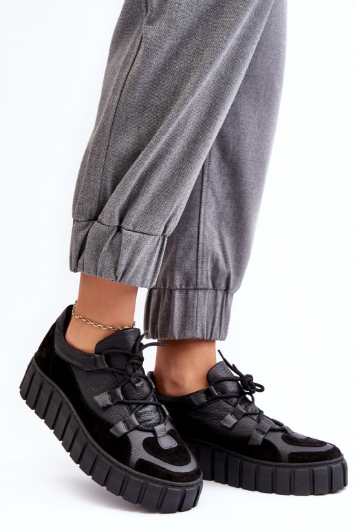 Women's Leather Sport Shoes On Platform M01/1 Zazoo Black