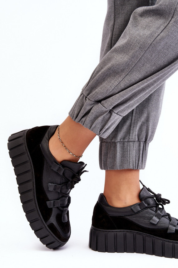 Women's Leather Sport Shoes On Platform M01/1 Zazoo Black