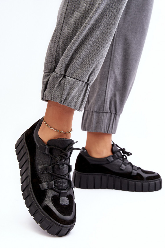 Women's Leather Sport Shoes On Platform M01/1 Zazoo Black