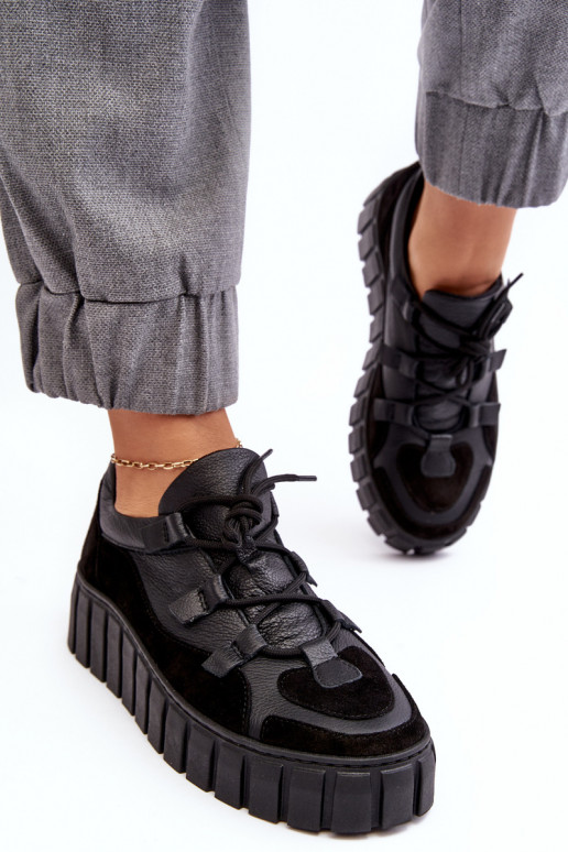 Women's Leather Sport Shoes On Platform M01/1 Zazoo Black
