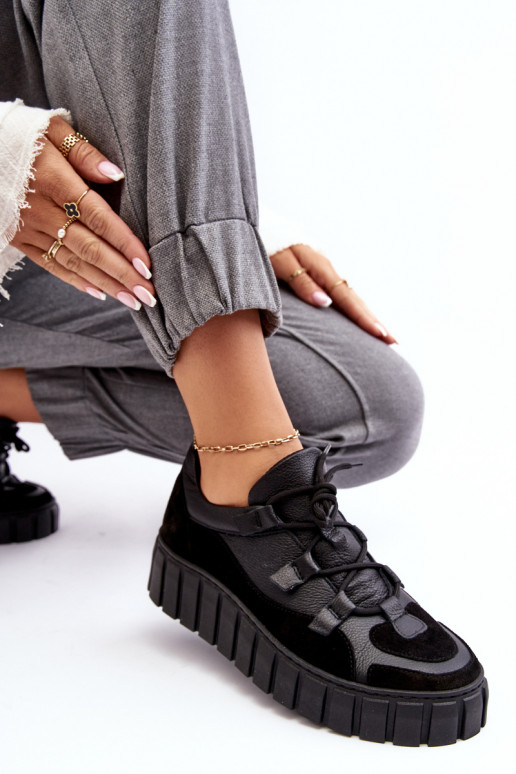 Women's Leather Sport Shoes On Platform M01/1 Zazoo Black