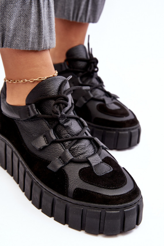 Women's Leather Sport Shoes On Platform M01/1 Zazoo Black
