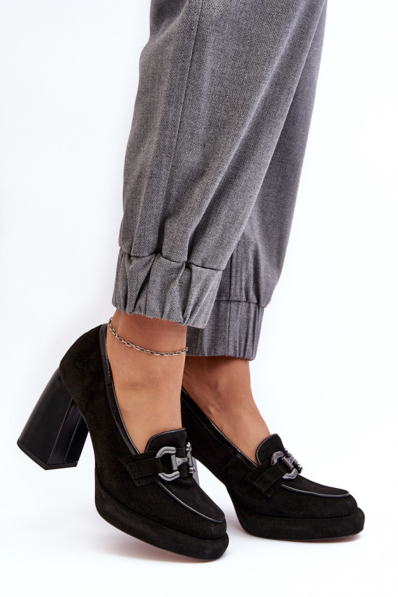 Leather Pumps On Massive Heel Laura Messi 2706 Black