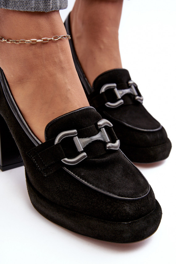 Leather Pumps On Massive Heel Laura Messi 2706 Black