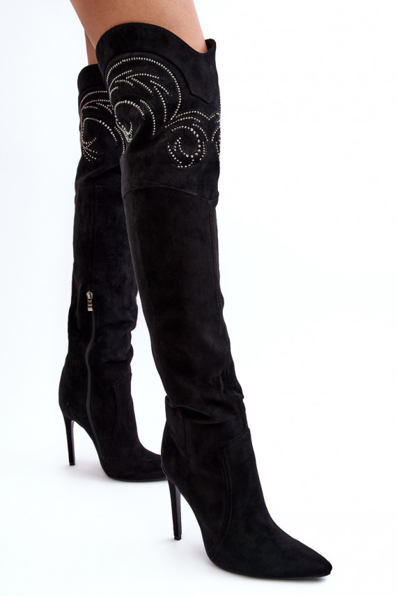 Women's Knee-High Heels Boots Black Vessy