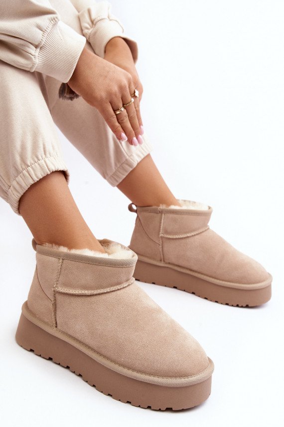 Stylish Low Suede Snow Boots Light Beige Nucca