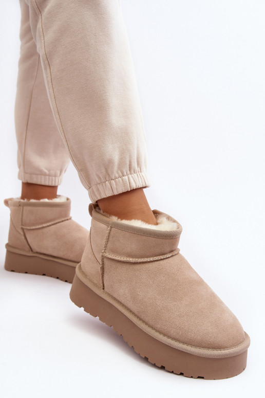 Stylish Low Suede Snow Boots Light Beige Nucca