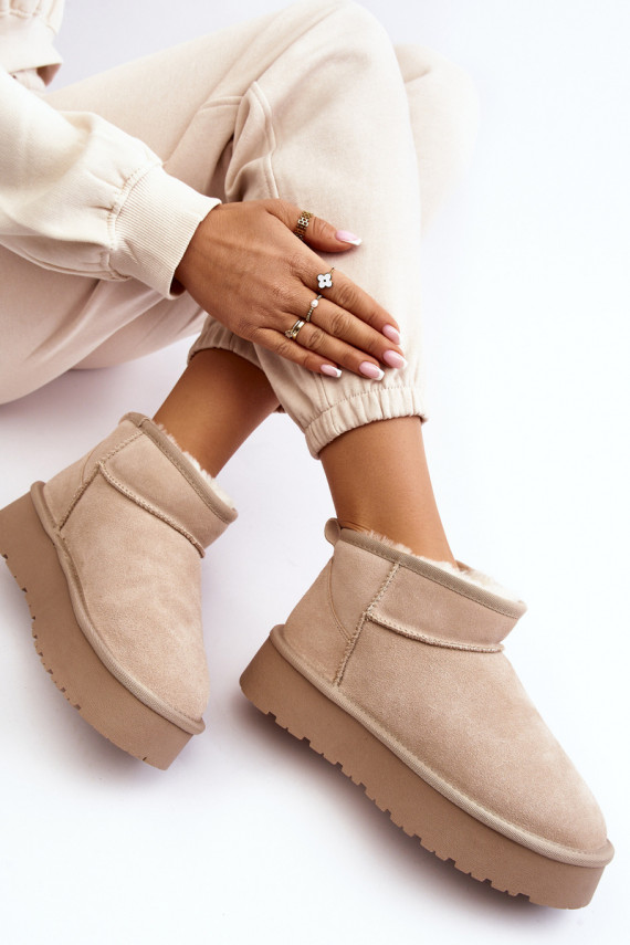 Stylish Low Suede Snow Boots Light Beige Nucca